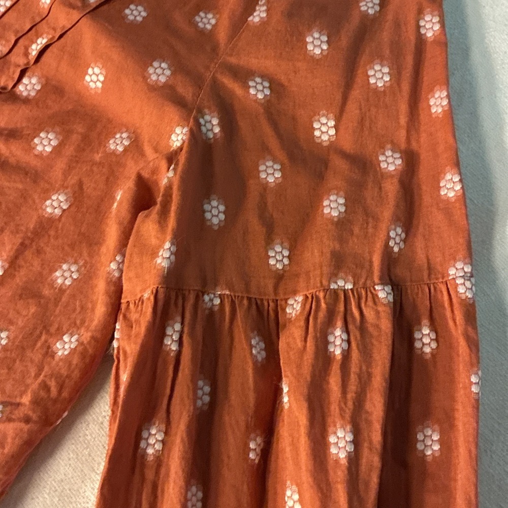 J. Jill Women's Top Tunic Med Orange Peasant Blouse Pintuck‎ Button-up Boho Chic - Picture 8 of 13